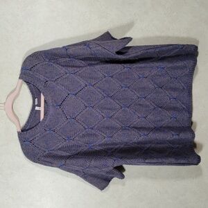 09152 Moth taupe & royal blue mostly cotton diamond knit sweater M/L